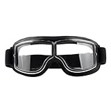 Goldyida Motorradbrille Helmbrille Retro Fliegerbrille Motorrad Motocross Goggle Winddicht Motorradbrille PU Leder Sonnenbrillen Vintage Motorräder Brille für ATV Bike Motocross (Transparente Linsen)