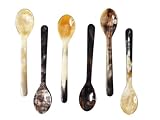 6 Stück Horn Eierlöffel gerade lebhaft gemasert 1A Qualität = 13 cm Laffe 27 x 40 mm