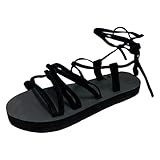 Damen Sandalen mit klarem Absatz und Blockabsatz zum Schnüren RöMersandalen Damen Schuhe Sandalen Damen Gladiator Römisch Sandalen Sommer Strand Sandals Hohe Sandalen Schnürschuhe Elegant Sommer