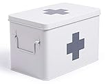 SYLANDO Medizin Box Metall, Erste Hilfe Kasten Koffer Schrank, Arzneischrank Medizinkoffer Retro, Medizinschrank Groß XXL, 32 * 19 * 20 CM Rot Weiß (Weiß)