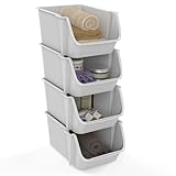 SUNDIS Fly Tower, 4 stapel boxen, aus recyceltem Kunststoff, wollweiß, ideal für Werkstatt, Garage, Spielzeug, Küche und Bad