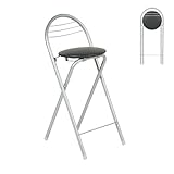 GOKHOMX Barhocker Klappbar 1 Stück, Klappbarer Barhocker mit Lehne Faltbar Klapphocker Tragbarer Hocker Klappbar für Bar Küche Balkon oder Outdoor, Sitzhöhe 61 cm, Schwarz Kunstleder und Silber