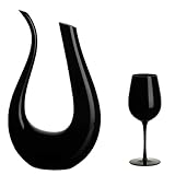 Weindekanter aus schwarzem Kristallglas mit Tasse, Rotwein-Dekanter-Karaffe, U-förmiger Design-Weinkrug, Glass-Weinzubehör für die Hausbar-Party