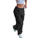 Generisch Baggy Jeans Damen High Waist Y2K Straight Leg Jeans Baggy Hose Weites Bein Jeanshosen Vintage Gerades Bein Loose Casual Freizeithose Hohe Taille Denim Pants Bequeme Loose Fit Breite Hose