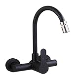 ZJXANMZ Küchenarmaturen zur Wandmontage, Edelstahl 304, schwarzer Quarzstein, Wandmontage, Warmwasserhahn, Spüle, Spüle, Spüle, Wasserhahn - Schwarzes großes gebogenes Rohr mit s