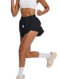 tanzdunsje Laufshorts Damen kurz Sportshorts 2 in 1,Tennis Gym Fitness RunningShorts mit 2 Taschen, Damen Schwarze Shorts Workout Sportrock Elastischer Bund, mit Innenfutter (M,Schwarz)