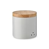 KHG Kartoffeltopf Keramik Steingut Weiß Holzdeckel Bambus, Kartoffel Aufbewahrung, ca. 4 kg oder 9 Liter, Kartoffelbehälter rund, atmungsaktive Luftlöcher, glänzend glasiert Emaille, unbeschriftet