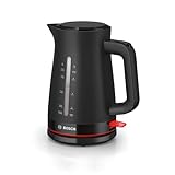 Bosch kabelloser Wasserkocher MyMoment TWK3M123, Abschaltautomatik, Überhitzungsschutz, Tassenanzeige, beidseitige Wasserstandsanzeige, entnehmbarer Kalkfilter, 1,7 L, 2400 W, Schwarz matt