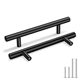 Goldenwarm 15 Stück Möbelgriffe 128mm Küchengriffe Schwarz Küchenschrank Türgriffe Küche Schrank ziehen LS201BK128 T Stangengriff Hohle Edelstahl Relinggriff Inklusive Schrauben