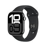 Apple Watch Series 10 (GPS 46 mm) Smartwatch mit Aluminiumgehäuse in Diamantschwarz und Sportarmband in Schwarz (M/L). Fitnesstracker, EKG App, Always-On Retina Display, Wasserschutz