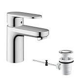 hansgrohe Vernis Blend - Waschtischarmatur mit Zugstangen-Ablauf, Wasserhahn Bad mit Auslauf Höhe 71 mm, Mischbatterie Waschbecken wassersparend (EcoSmart), Chrom, 71550000