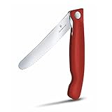 Victorinox Swiss Classic Gemüsemesser, Campingmesser, Picknick, Scharfe Klinge, Wellenschliff, 11 cm, Rostfreier Stahl, rot