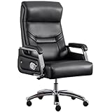 Ergonomischer Bürostuhl, Echtleder Chefsessel, bequemer Computer-Schreibtischstuhl mit verstellbarer Rückenlehne und Höhe, Schwarz – perfekt für Zuhause und Büro