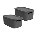 Rotho Albula light 2er-Set Aufbewahrungsbox 12l mit Deckel, Kunststoff, anthrazit