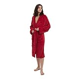 Lumaland Luxury Mikrofaser Bademantel mit Kapuze für Damen und Herren in verschiedenen Größen und Farben Rot L