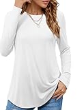 Beluring Longbluse Damen Langarm Oberteile Rundhals Shirt Elegant Schönes T-Shirt Weiß M