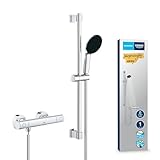 GROHE Precision Get, Duschset mit Thermostat wassersparend, 8l pro Min (Duscharmatur hält Temperatur konstant, Duschkopf 1 Strahlart, 175cm Schlauch, Duschstange 60cm, 3in1 Werkzeug), chrom, 34856000