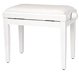 Classic Cantabile Pianobank Weiß-Hochglanz - Höhenverstellbar von 47-56cm - Klavierhocker mit Spindelmechanik - Klavierbank Sitzfläche 55 x 32cm - Weißer Klavierstuhl mit Velourbezug, stabil
