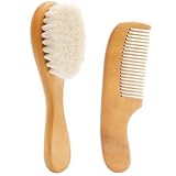 Babybürsten- und Kammset aus Naturholz, inklusive weicher Haarbürste für Neugeborene mit Griff und Babypflegeset mit Wollborsten