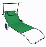 VCM Sonnenliege klappbar | Maße ca. L. 165 x H. 16 x B. 65 cm | Gartenliege mit Rollen | leicht und kompakt | Liegestuhl mit Sonnendach