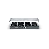 SEVERIN Raclette-Partygrill mit Naturgrillstein, Raclette mit Grillplatte aus Stein und 8 antihaftbeschichteten Pfännchen, Tischgrill für 8 Personen, max. 1300 W, schwarz, RG 2372