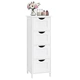 VASAGLE Badezimmerschrank, Badschrank, Beistellschrank mit 4 Schubladen, 30 x 30 x 82 cm, für Badezimmer, Wohnzimmer, Esszimmer, Küche, modern, weiß LHC40W