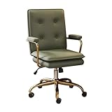 Bürostuhl mit hoher Rückenlehne, Leder, mit Armlehnen und Kippfunktion, ergonomischer Computer-Schreibtischstuhl für Zuhause, Arbeit, Studium und Gaming, Grün und goldfarbene Beine