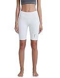 COOLOMG Damen Shorts Leggings Caprihose Yoga Sport Training Fitness mit Taschen ,Weiß (kurz),L