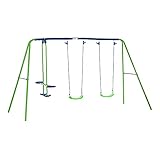 Outsunny Metall Garten Schaukel Set mit Einstellbarer Höhe Kinderschaukel Set +3 Jahre mit Doppelschaukel Doppelwippe für Terrasse 280x140x178 cm Grün