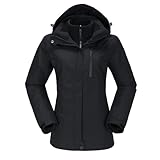 OutPro Skijacke Damen 3 in 1 Winterjacke Wasserdicht Winddicht Funktionsjacke Winterjacke Herausnehmbare Fleece Innenschicht Outdoor Wandern，Schwarz L