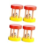 Gatuida 4 Stück Teiliges Holzrassel Bunte Greiflinge mit Klarem Sicher für Neugeborene Montessori zur und Motorikförderung Ab Monaten Zufällige Farbe Zufällige Farbe