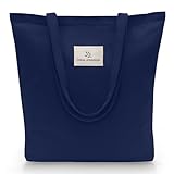 Emma Jonasson Jutebeutel mit Reißverschluss - Stilvoller Shopper Damen mit Innentasche - Einkaufstasche mit langem Henkel - perfekte Tasche als Tote bag, Schultertasche, Stofftasche groß blau