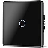 TAWOIA Touch Lichtschalter 1 Fach 1 Wege Lichtschalter Unterputz Lichtschalter mit 2.5D Curved Lichtschalter Glas Platte 86 * 86mm Wandlichtschalter Schwarz