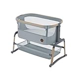 Maxi-Cosi Iora Air Beistellbett Baby, Co-Sleeper mit Allround-Netzgewebe, 0–6 Monate (9 kg), Schaukelmodus,5 Höhenstufen, Leichtes Schieben, Leicht zu Tragen, 2 Räder, Beyond Grey