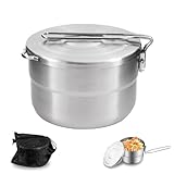 Lixada Camping Topf, Camping kochgeschirr 1.5L Edelstahl Set Faltbare Camping Kochtopf Outdoor Geschir Set mit Deckel und klappbarem Griff Outdoor Topf Große Kapazität für Camping, Wandern, Picknick