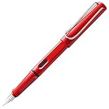 Lamy safari red Füller - Füllhalter mit ergonomischem Griff & polierter Stahlfeder in Strichbreite M – robuster ASA-Kunststoff - inkl. Tintenpatrone T 10 blau - Rechtshänder