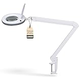 Lumeno LED Lupenleuchte 7215GR, Lupenleuchte mit 127 mm Glaslinse, Lupenlampe, Lupenleuchten, Kosmetik Lupe, Standlupe mit Licht, Vergrößerungsglas, Fußpflege Lampe, 5 Dioptrien Grau