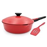 Bobikuke Pfanne 24cm mit Aluminium Deckel, Antihaft Bratpfanne 24cm mit Abnehmbarer Griff, für alle Herd|Anti-Kratzer (Rot)