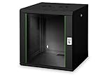 DIGITUS Netzwerk-Schrank 19 zoll 12 HE - Wandmontage - 600 mm Tiefe - Traglast 100 kg - Unique Serie - Glastür - Schwarz