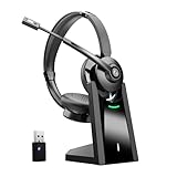 Earbay Bluetooth Headset mit Mikrofon, Kabelloses Headset mit Ladestation & USB Dongle, Kabellose mit Mikrofon Rauschunterdrückung & Stummschaltung für Computer/Meeting/Zoom/Büro/HomeOffice