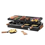 BOSKA Raclette Gourmet Party – Raclette-Grill für 8 Personen – PFAS-frei – Keramische Grillplatte – Griffe aus Buchenholz – Wendeplatte aus Aluminium – Schwarz