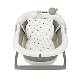 KidzCorner faltbare Baby Badewanne mit integriertem Thermometer und Stützkissen (Grau mit Sternenkissen)
