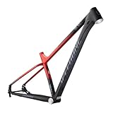 29er XC Hardtail-Mountainbike-Rahmen, 12 x 142 mm Steckachsrahmen, Rennrahmen, Aluminiumlegierung, starrer Rahmen, Scheibenbremse, Innenführung (Schwarz-Rot, 73,7 cm L)