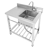 KANBCNG Freistehende Küchenspüle Edelstahl Spültisch Edelstahlspüle Freistehend mit Wasserhahn KüchenspüLe mit Unterschrank Edelstahl Multifunktionswaschtisch Spültisch 1 Becken 80 x 55 x 84cm