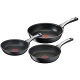 Tefal Unlimited On Pfannenset 3-teilig, Pfannen Induktion 20 cm, 24 cm, 28 cm mit kratzfester Antihaft-Beschichtung, Thermo-Signal bei idealer Brattemperatur, für alle Herdarten geeignet G25991
