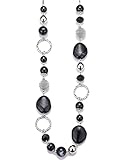Bulinlin Damen Lange Perlenkette Statement Boho Silber Metallkette Hochzeitstag Modeschmuck Geschenke Pullover Halskette für Frauen（Black）