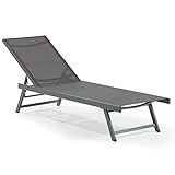 Leco-Sonnenliege Elina – Formschöne Aluminium-Gartenliege mit 5fach Verstellbarer Rückenlehne und einklappbaren Füßen – Gestell Anthrazit