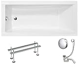 VBChome Acryl Badewanne 170x70 cm Weiß Rechteck Wanne Siphon Wannenfüße Design Modern Ablaufgarnitur in Chrom Viega Simplex