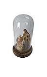 BLUSUPERSHOP Weihnachtskrippe komplett Art 9 in Glocke Glas 6 x 12 cm + Holzsockel mit oder ohne Krippe Harz 8 cm Maria Josef Jesu Figuren Krippe Luc