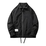 Disimlarl Herbst Oversize Solid Zipper Jacke Herren Baggy Coat Blazer Stehkragen Street Outerwear, Schwarz , XXXL